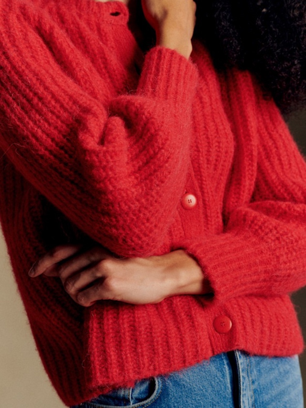 Sezane Emile Cardigan Red Knit Sweater Wool Alpaca - Picture 2 of 8
